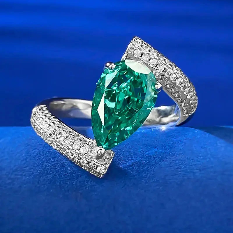 1.5CT Pear Cut Paraiba Tourmaline High Carbon Diamond Ring Crystalstile