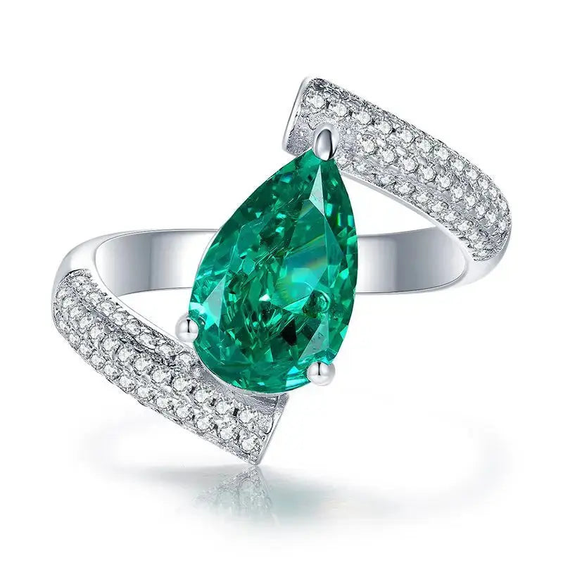 1.5CT Pear Cut Paraiba Tourmaline High Carbon Diamond Ring Crystalstile