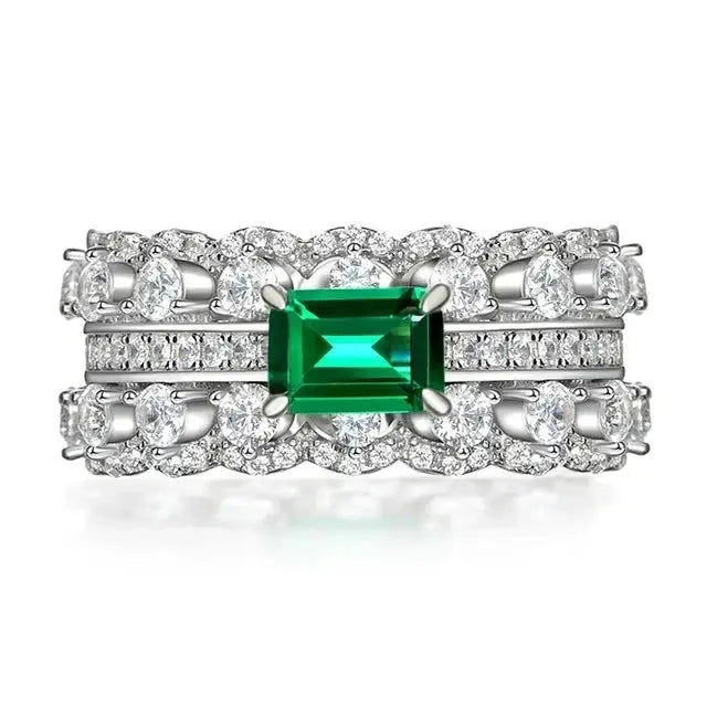 1CT Emerald High Carbon Diamond Ring Crystalstile