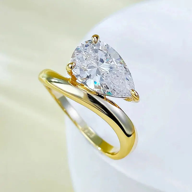 3CT Pear Cut White Sapphire High Carbon Diamond Ring Crystalstile