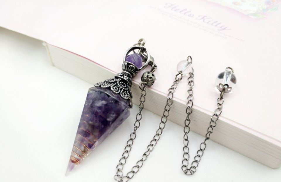 Gravel Resin Vintage Silver Amethyst Top Pendulum Pendant