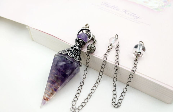 Gravel Resin Vintage Silver Amethyst Top Pendulum Pendant