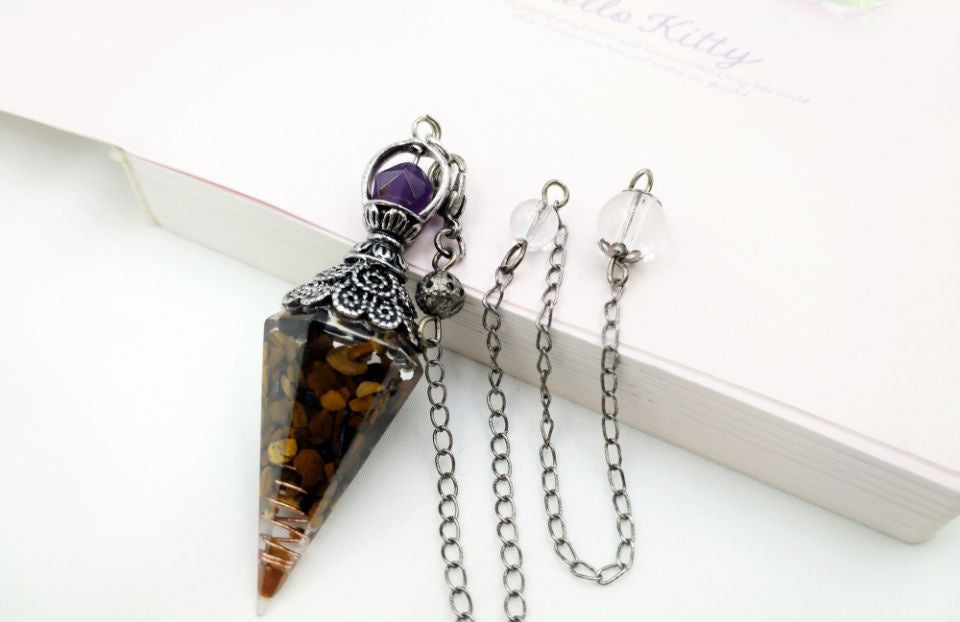 Gravel Resin Vintage Silver Amethyst Top Pendulum Pendant