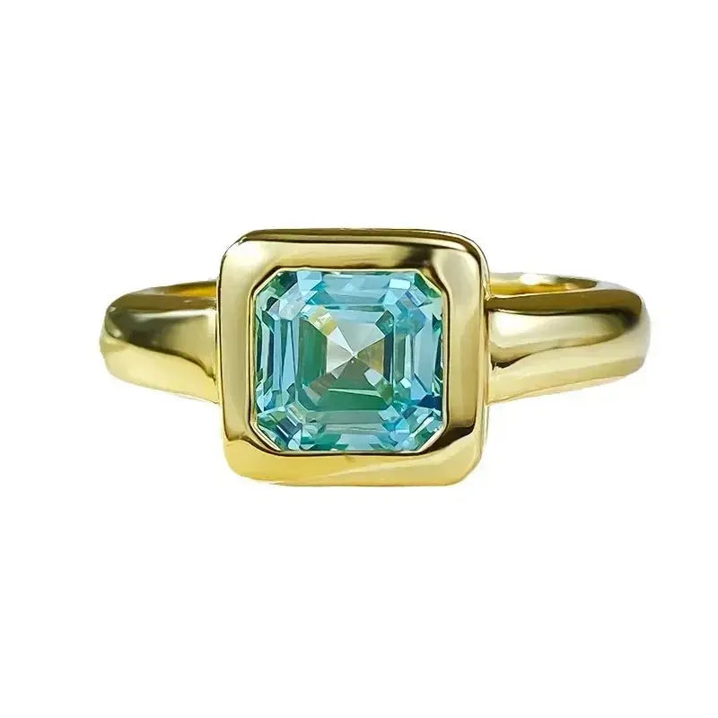 7MM See Blue Asscher Cut Aquamarine Ring Crystalstile