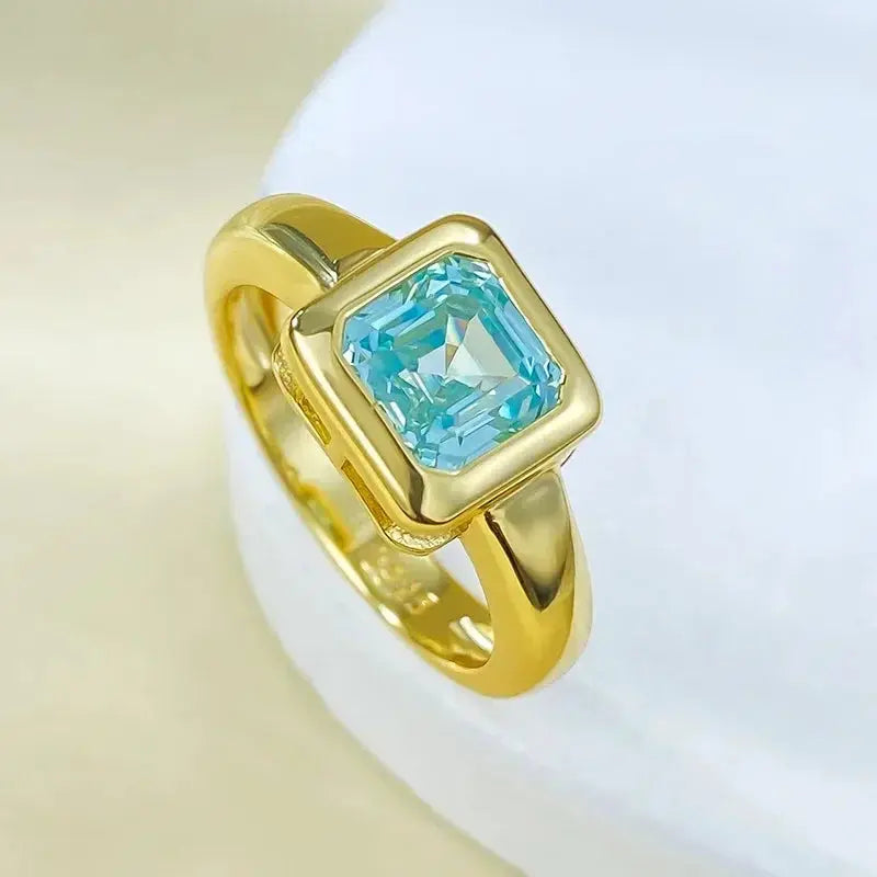 7MM See Blue Asscher Cut Aquamarine Ring Crystalstile