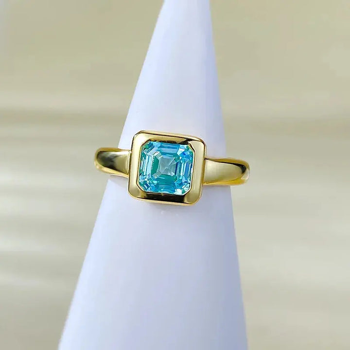 7MM See Blue Asscher Cut Aquamarine Ring Crystalstile