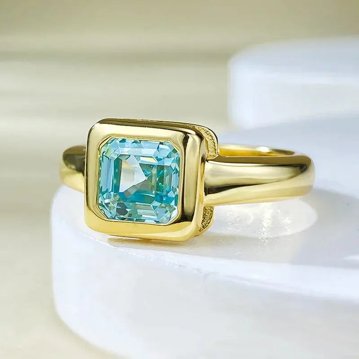 7MM See Blue Asscher Cut Aquamarine Ring Crystalstile