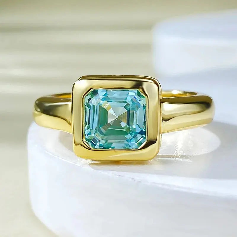 7MM See Blue Asscher Cut Aquamarine Ring Crystalstile