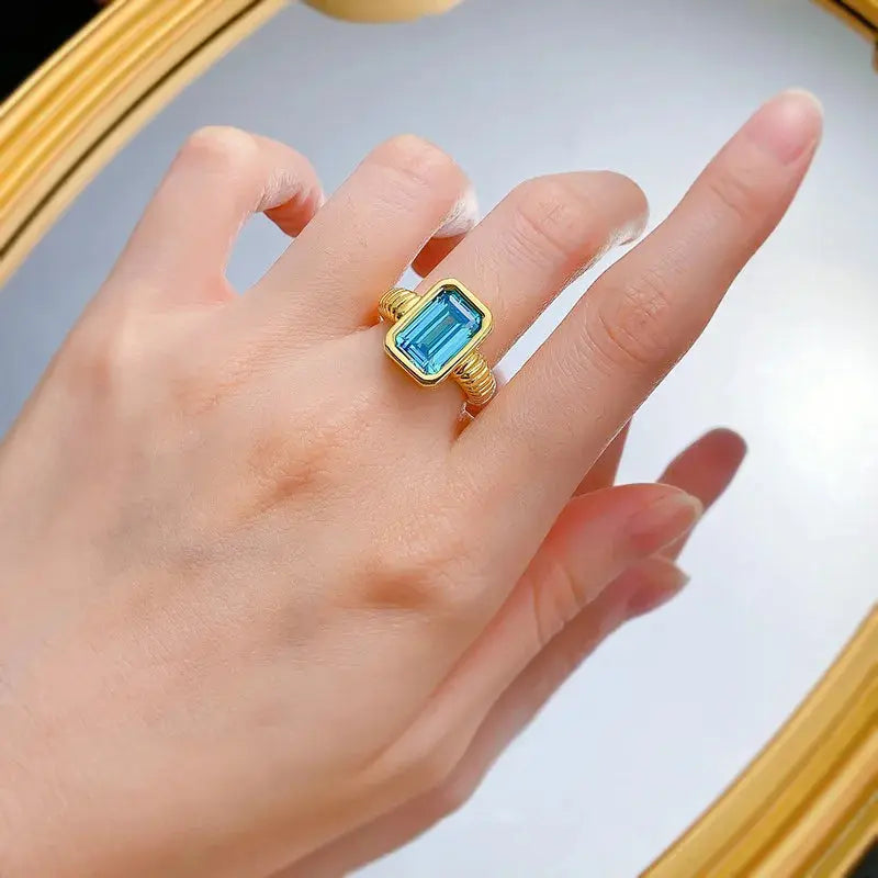 8x12MM Emerald Cut Aquamarine Ring Crystalstile