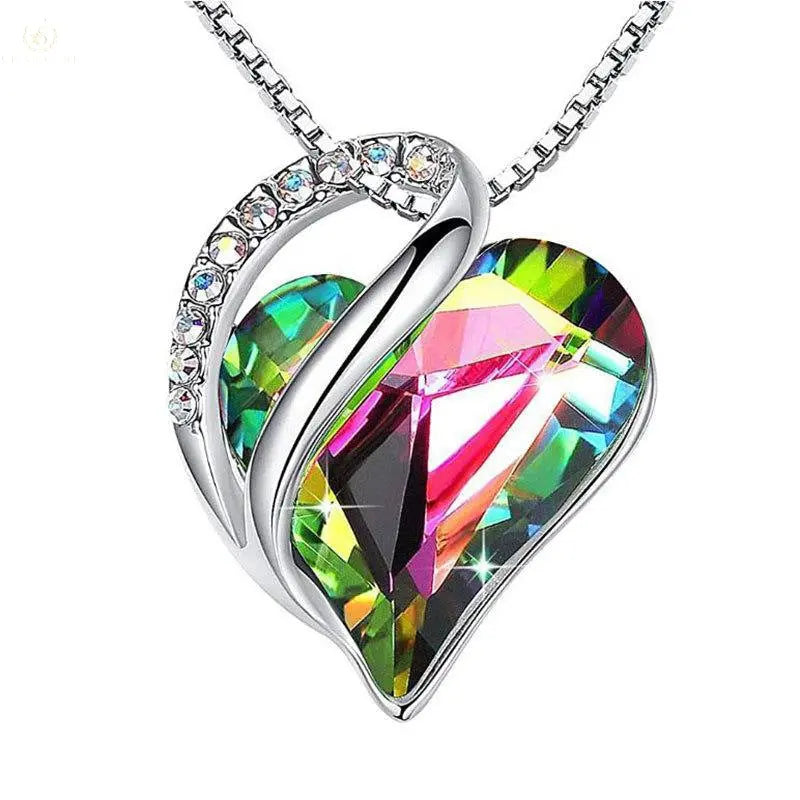 925 Sliver Heart Shaped Geometric Necklace Crystalstile
