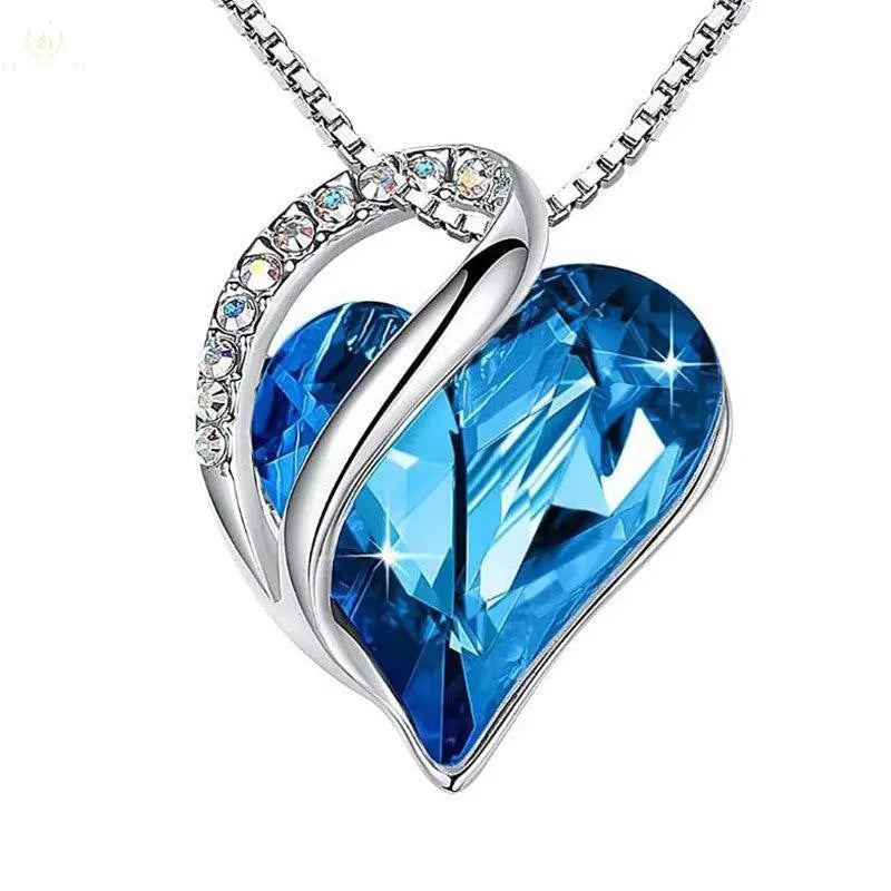 925 Sliver Heart Shaped Geometric Necklace Crystalstile