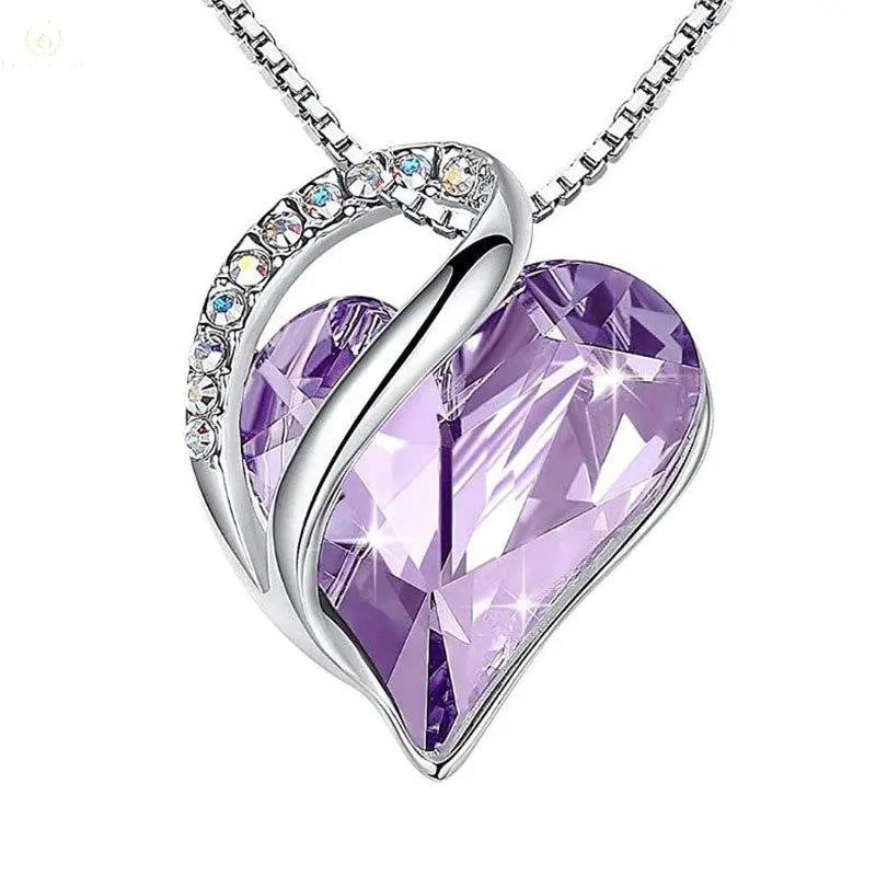 925 Sliver Heart Shaped Geometric Necklace Crystalstile