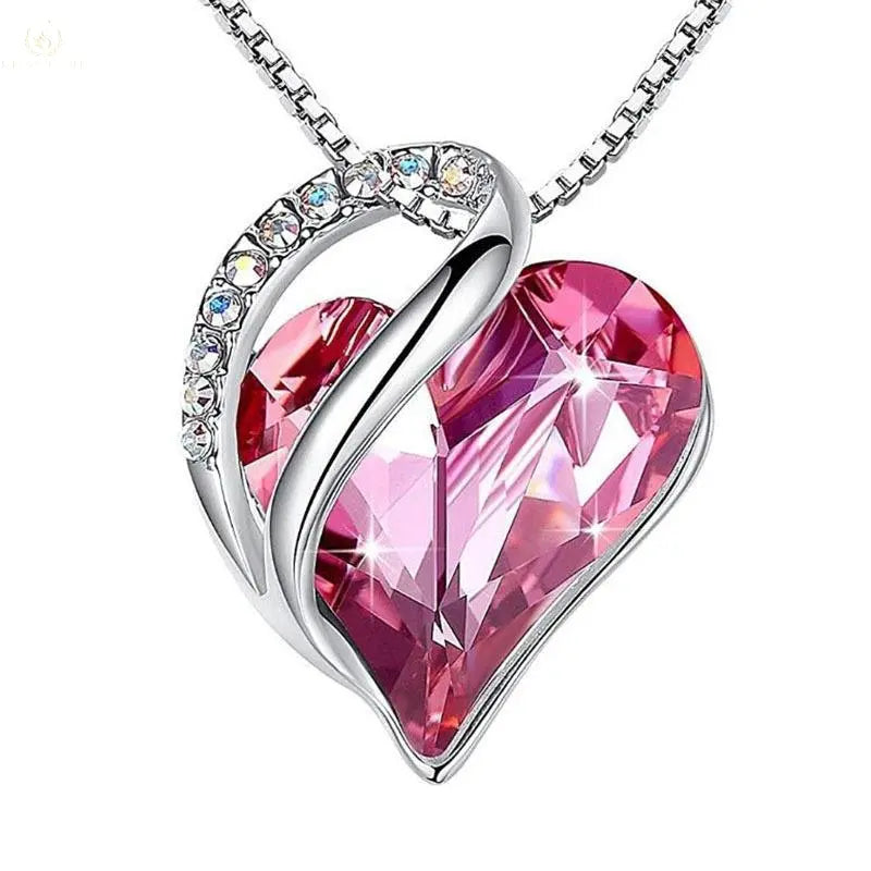 925 Sliver Heart Shaped Geometric Necklace Crystalstile