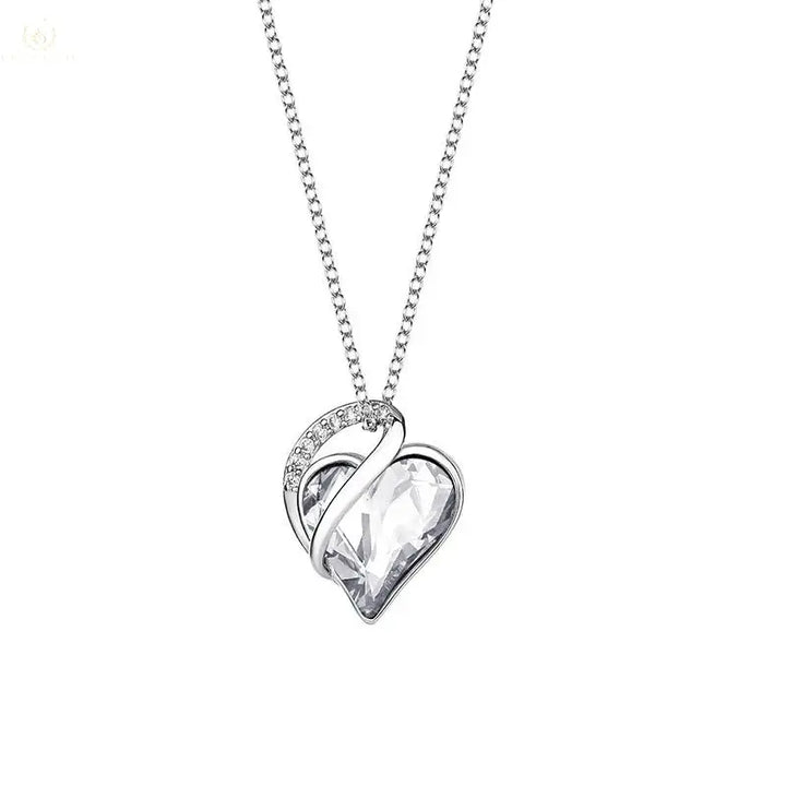 925 Sliver Heart Shaped Geometric Necklace Crystalstile