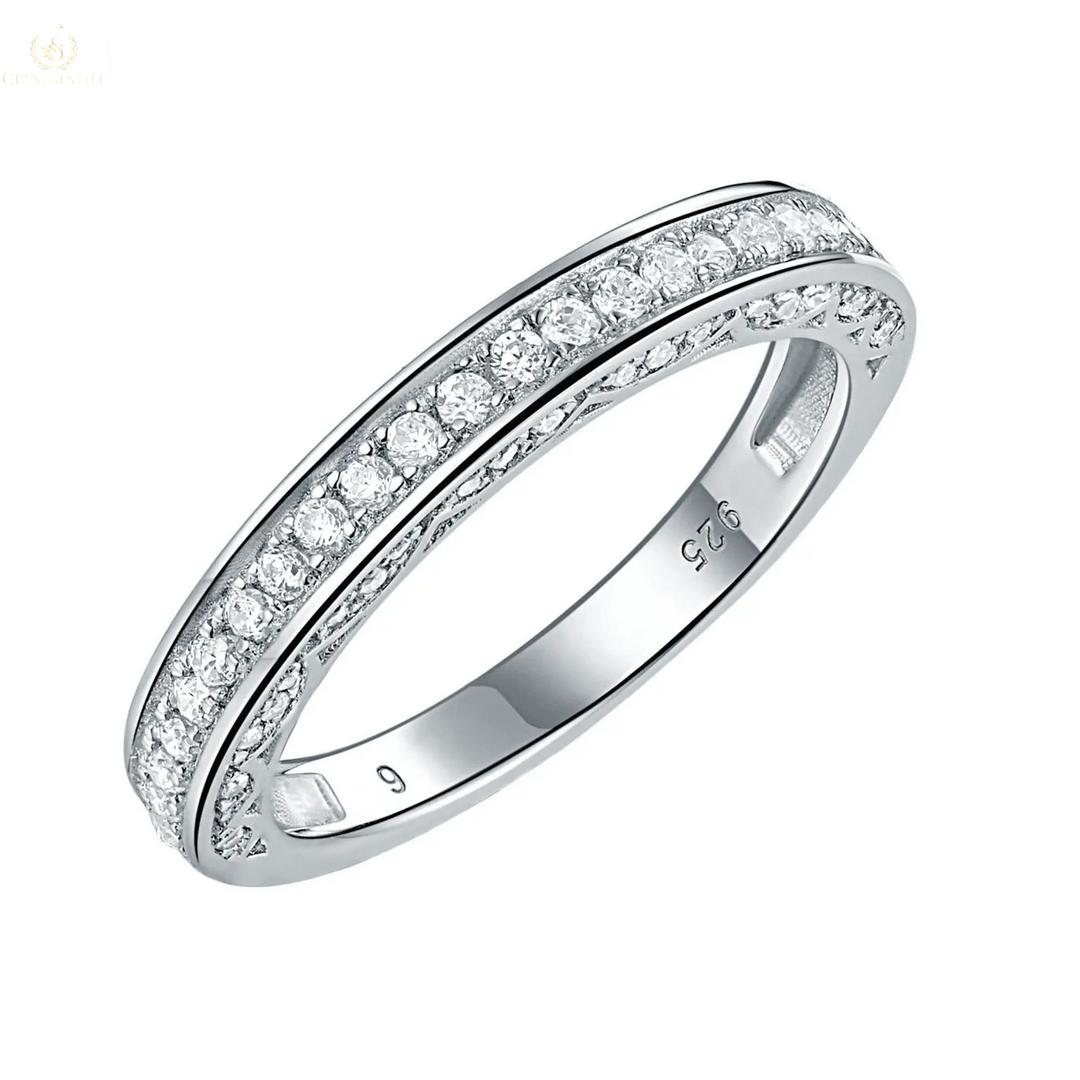 925 Sterling Silver Straight Stackable Wedding Ring - Crystalstile