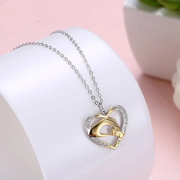 Carrying Hands Heart Shape Necklace Female 925 Sterling Silver With Diamonds Crystalstile