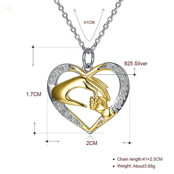 Carrying Hands Heart Shape Necklace Female 925 Sterling Silver With Diamonds Crystalstile