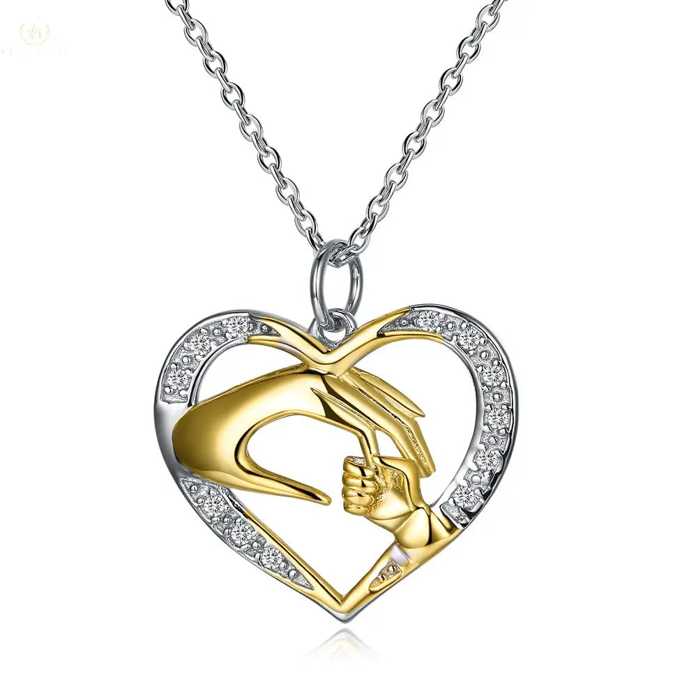 Carrying Hands Heart Shape Necklace Female 925 Sterling Silver With Diamonds Crystalstile