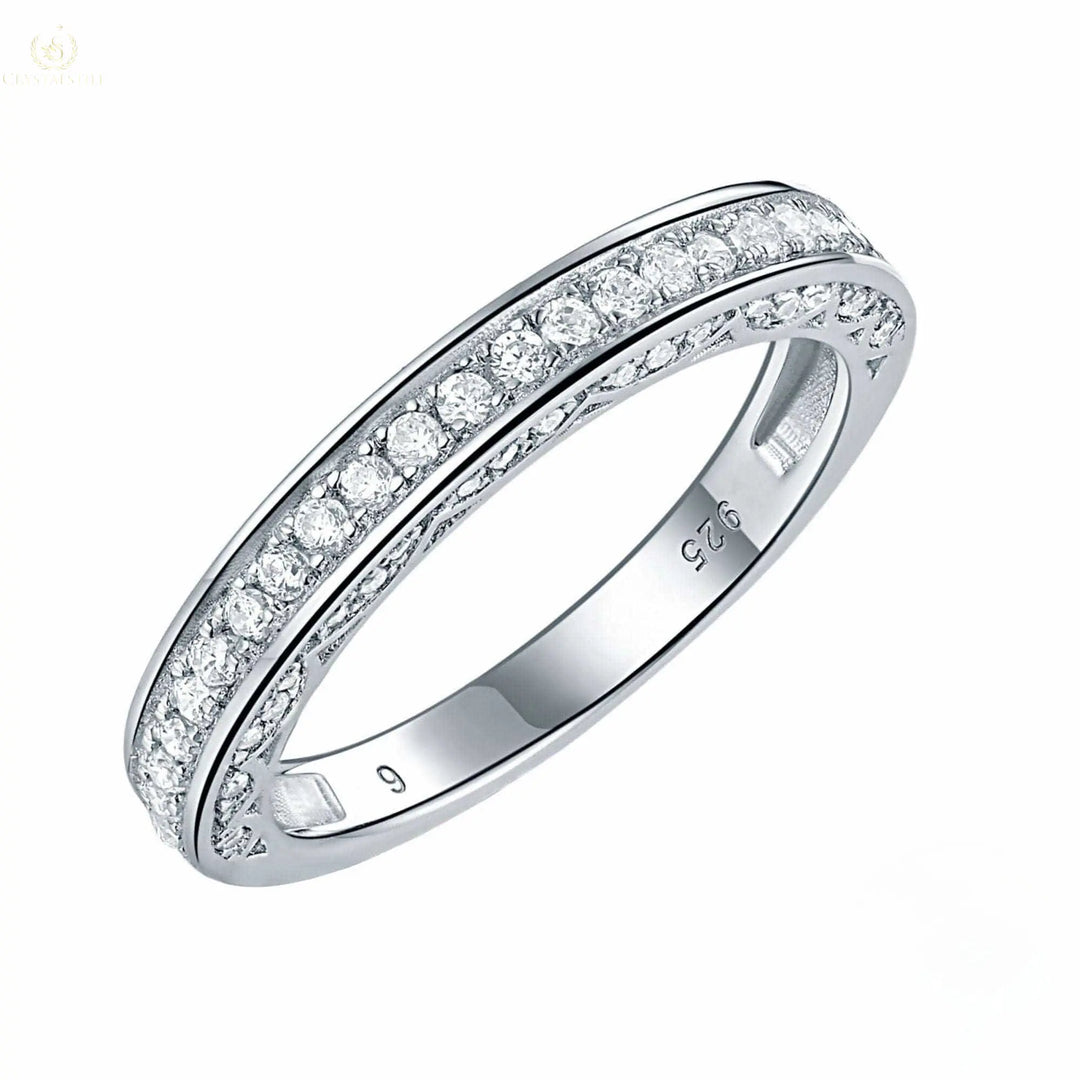 Engagement Ring For Women, Straight Stackable Wedding Ring - Crystalstile