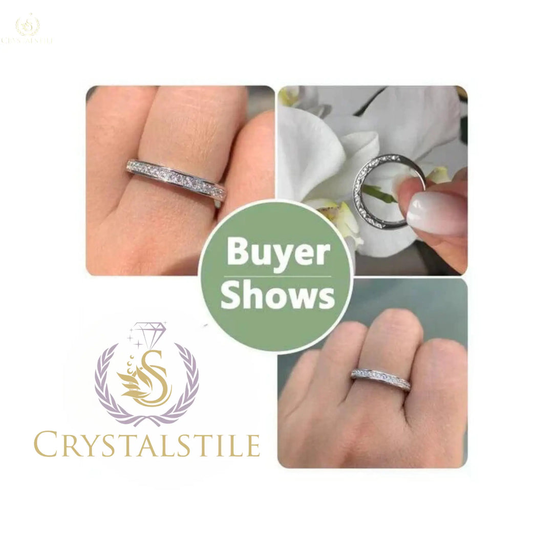 Engagement Ring For Women, Straight Stackable Wedding Ring - Crystalstile