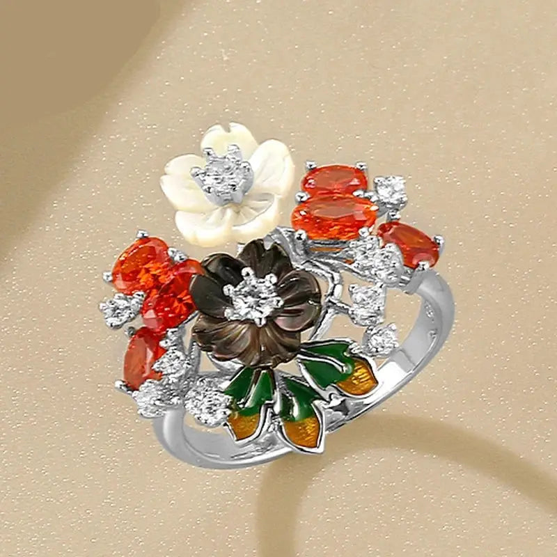 Flower Shining Zircon Ring Crystalstile