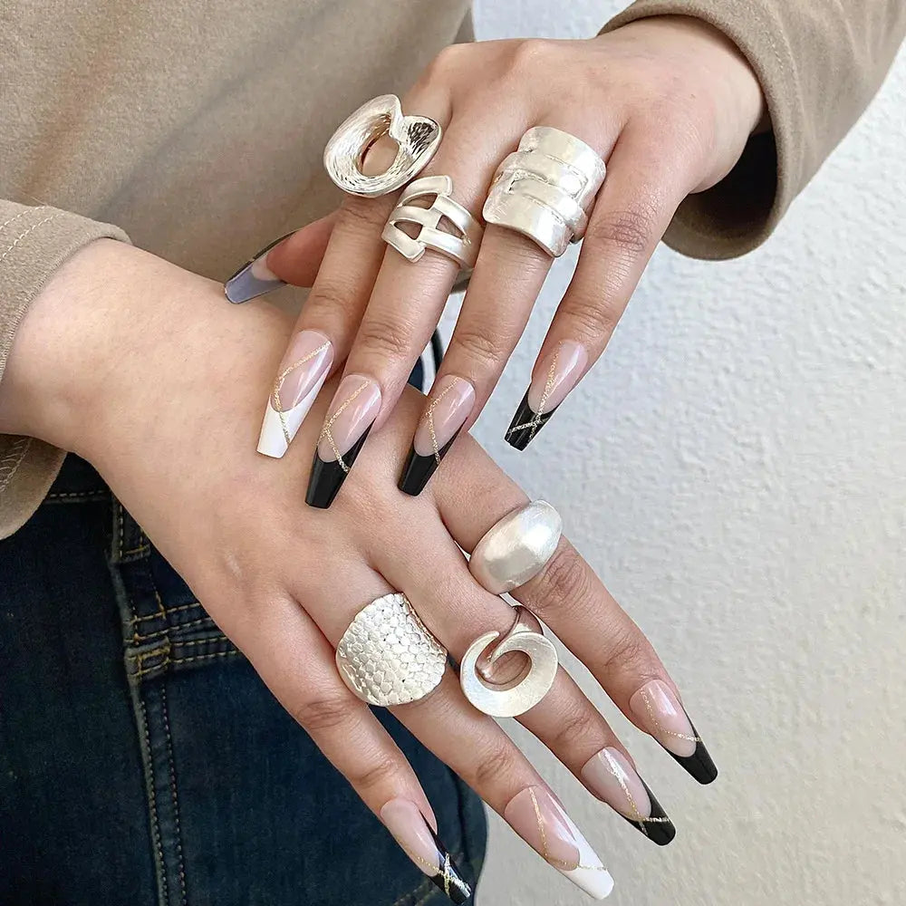 Geometric Matte Elastic Rope Connection Finger Rings Crystalstile