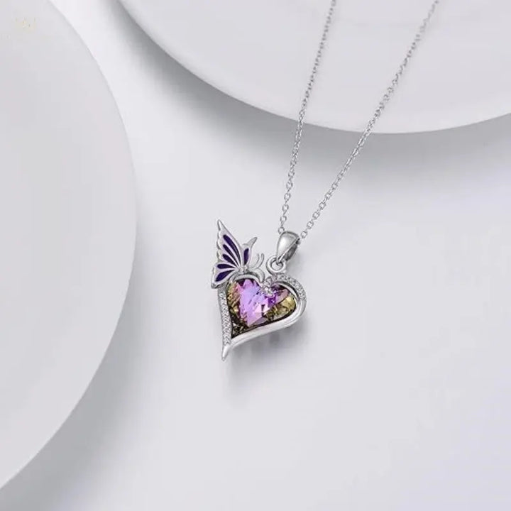 High-grade Design Purple Butterfly Love Crystal Diamond Necklace Crystalstile