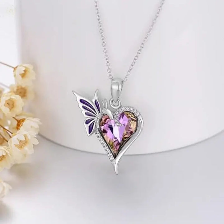 High-grade Design Purple Butterfly Love Crystal Diamond Necklace Crystalstile