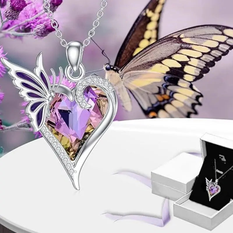 High-grade Design Purple Butterfly Love Crystal Diamond Necklace Crystalstile