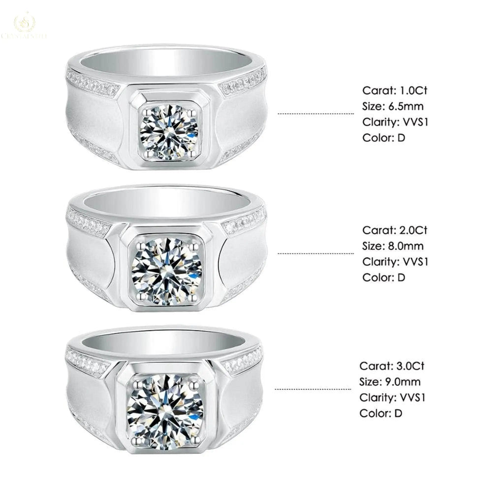 Luxury 925 Sterling Silver 1ct 2 ct 3ct D Color Moissanite Rings - Crystalstile