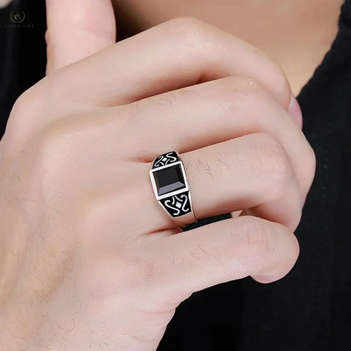 Men's Trendy Obsidian Domineering Ring - Crystalstile