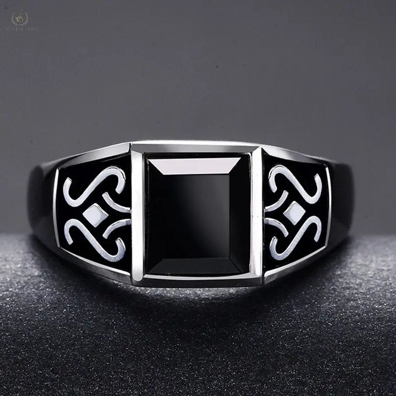 Men's Trendy Obsidian Domineering Ring - Crystalstile