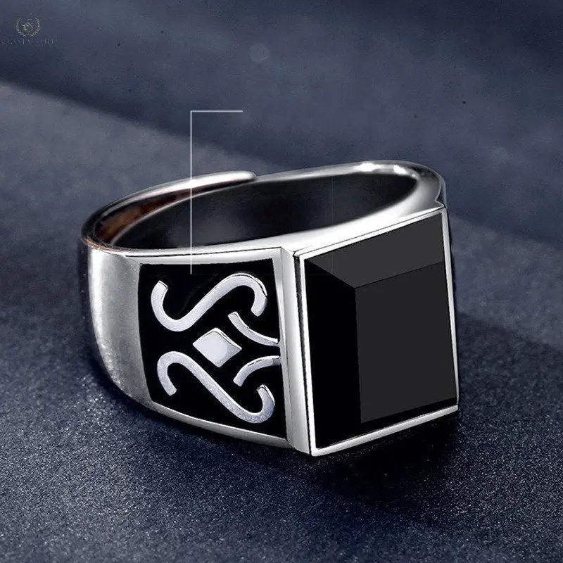 Men's Trendy Obsidian Domineering Ring - Crystalstile