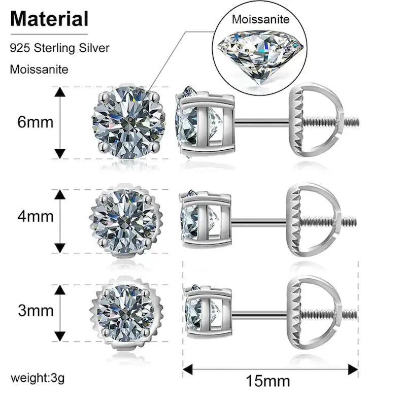 Moissanite Earrings For Women, Real 0.1-1 Carat D Color - Crystalstile