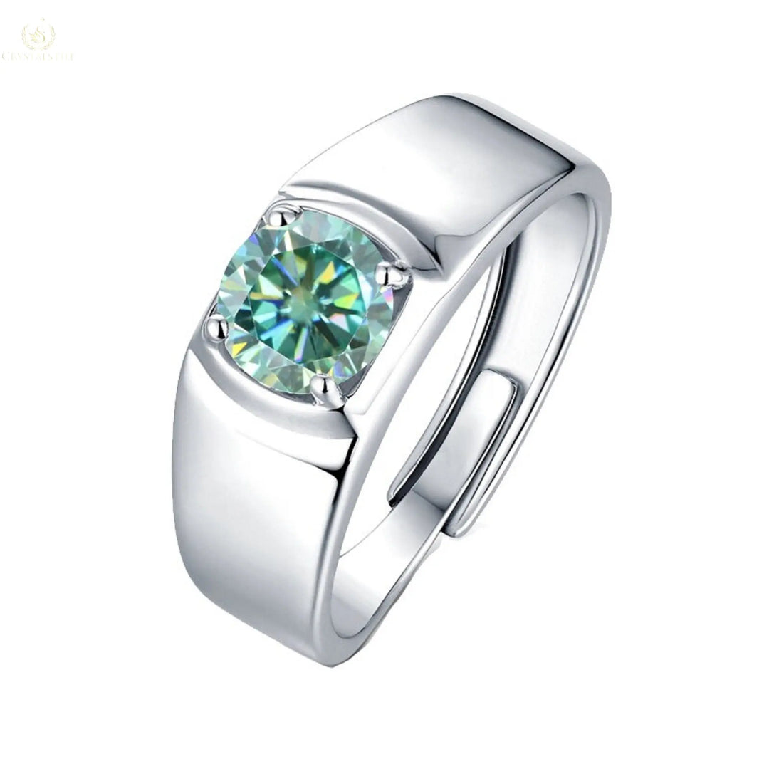 Moissanite Men's Engagement Ring,  1.0Ct 6.5mm Green Color - Crystalstile