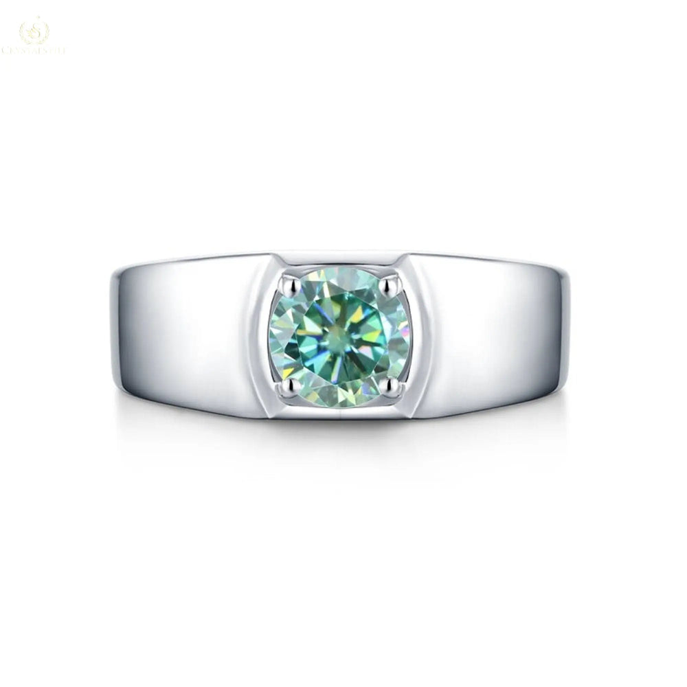 Moissanite Men's Engagement Ring,  1.0Ct 6.5mm Green Color - Crystalstile