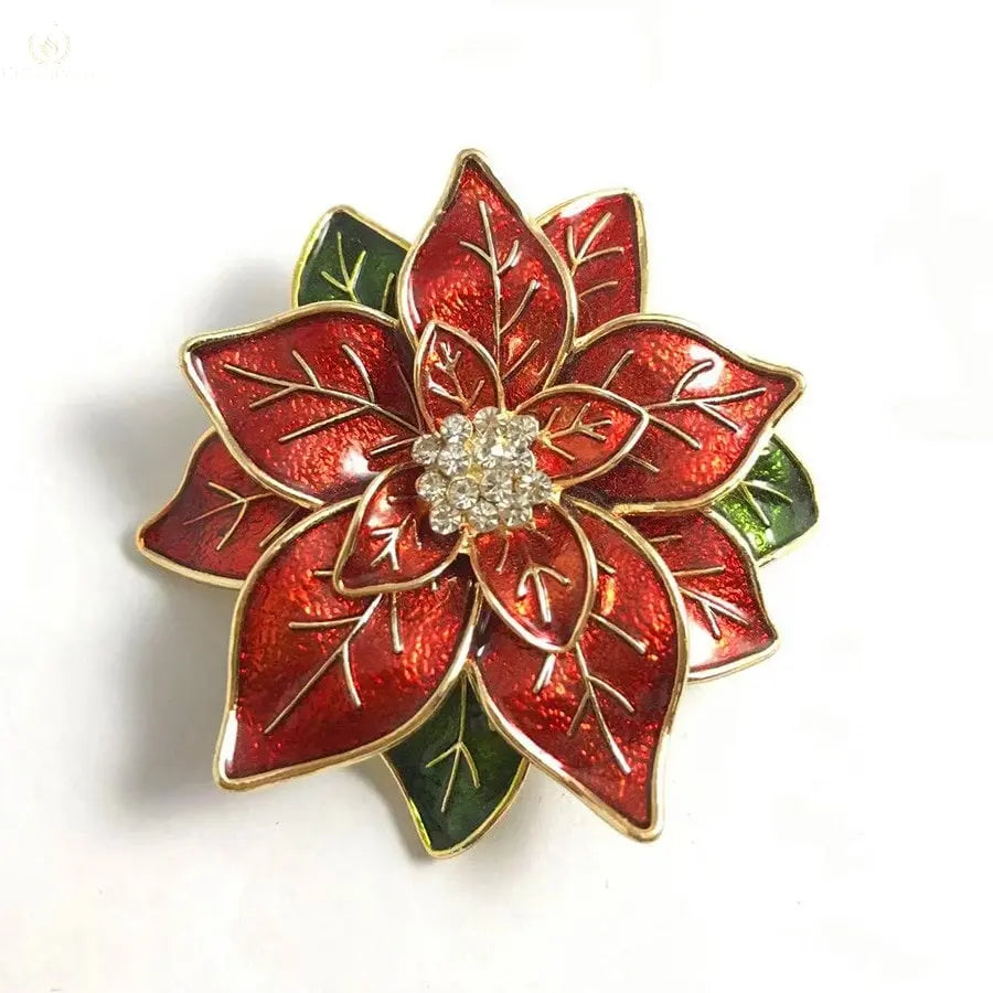 Red Flower Brooch, Handmade Enamel Painted - Crystalstile