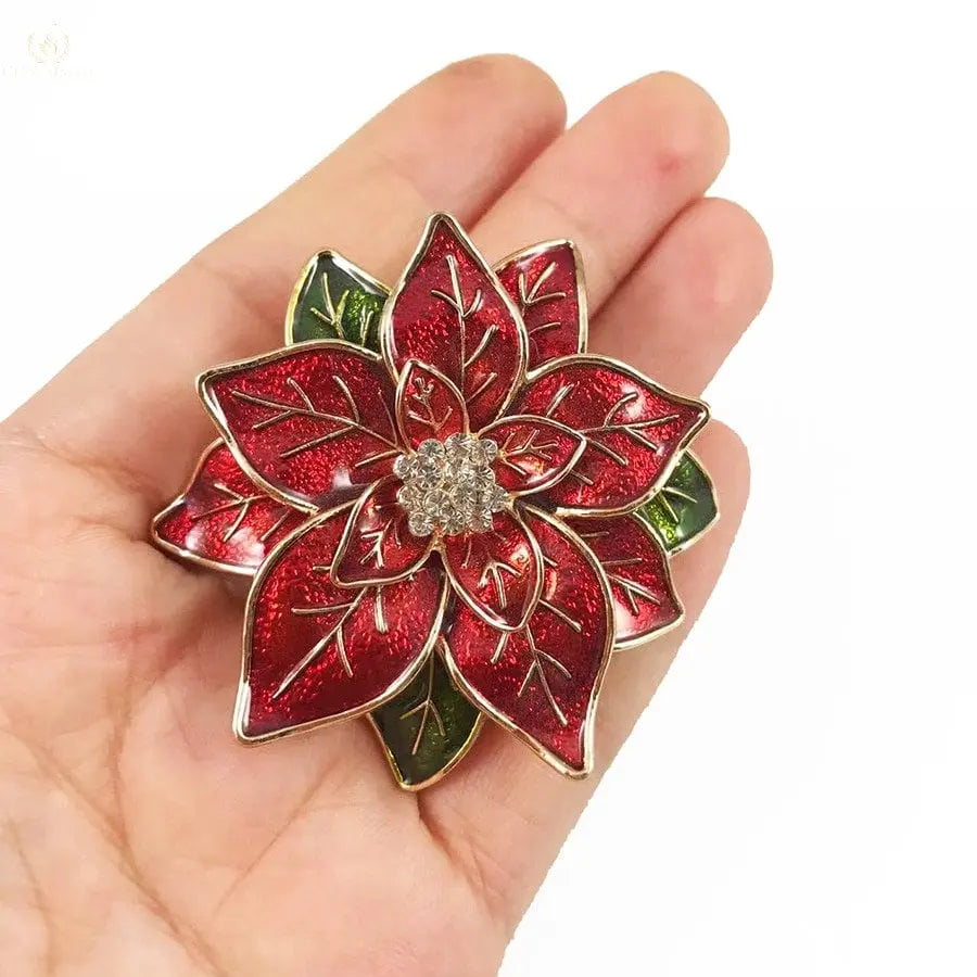 Red Flower Brooch, Handmade Enamel Painted - Crystalstile