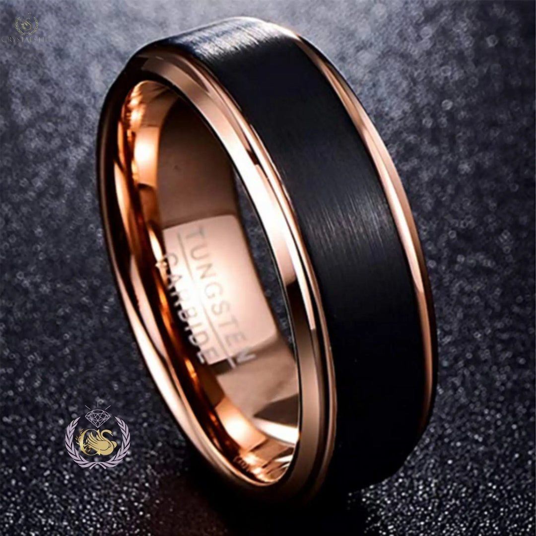 Rose Gold Plated Tungsten Carbide Rings for Men - Crystalstile