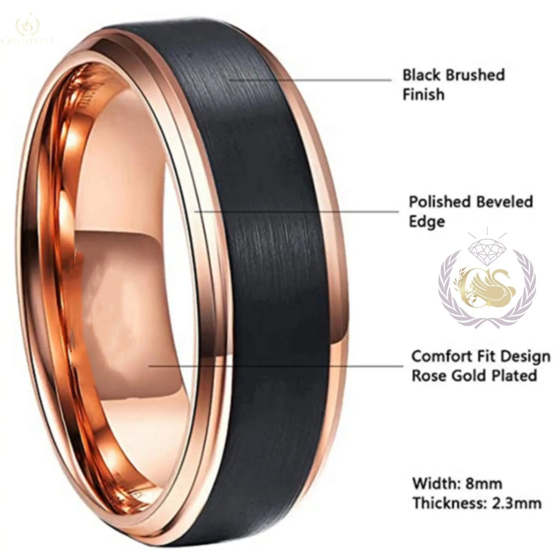 Rose Gold Plated Tungsten Carbide Rings for Men - Crystalstile