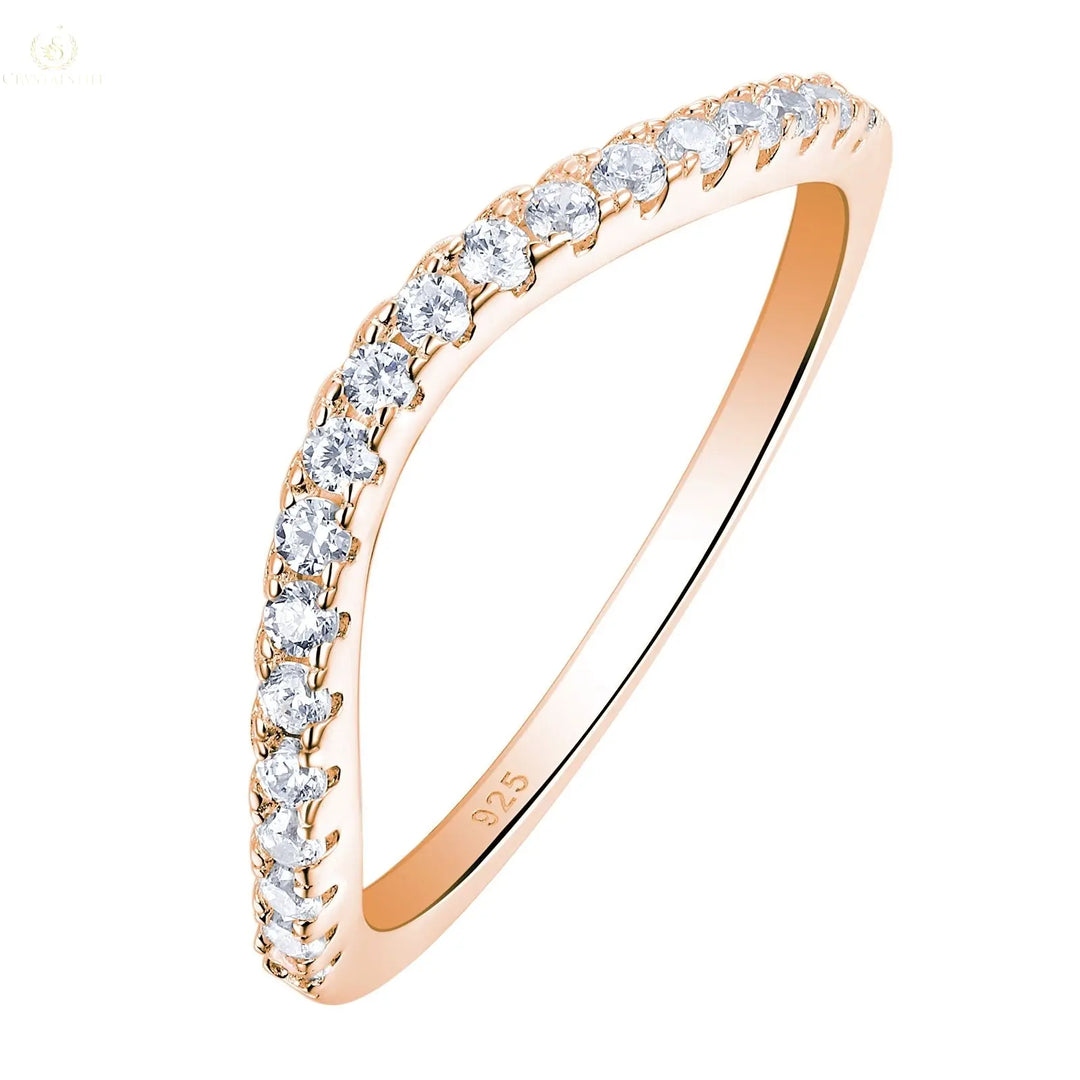 Rose Yellow Gold Curved Wedding Bands For Women - Crystalstile