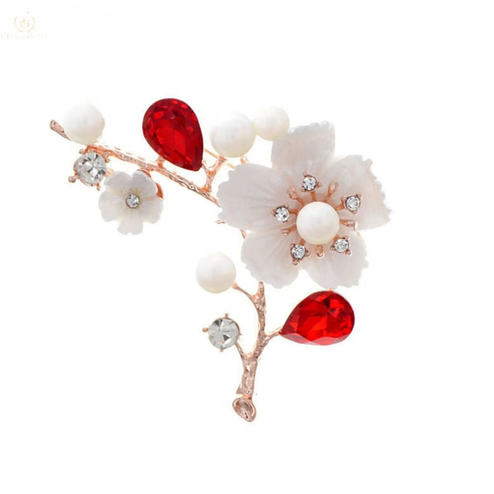 Shell And Pearl Flower Brooches For Women - Crystalstile