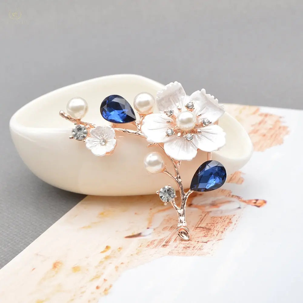 Shell And Pearl Flower Brooches For Women - Crystalstile