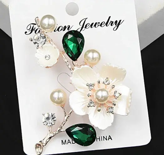 Shell And Pearl Flower Brooches For Women - Crystalstile