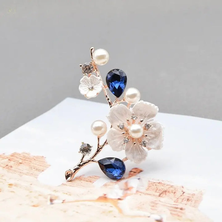 Shell And Pearl Flower Brooches For Women - Crystalstile