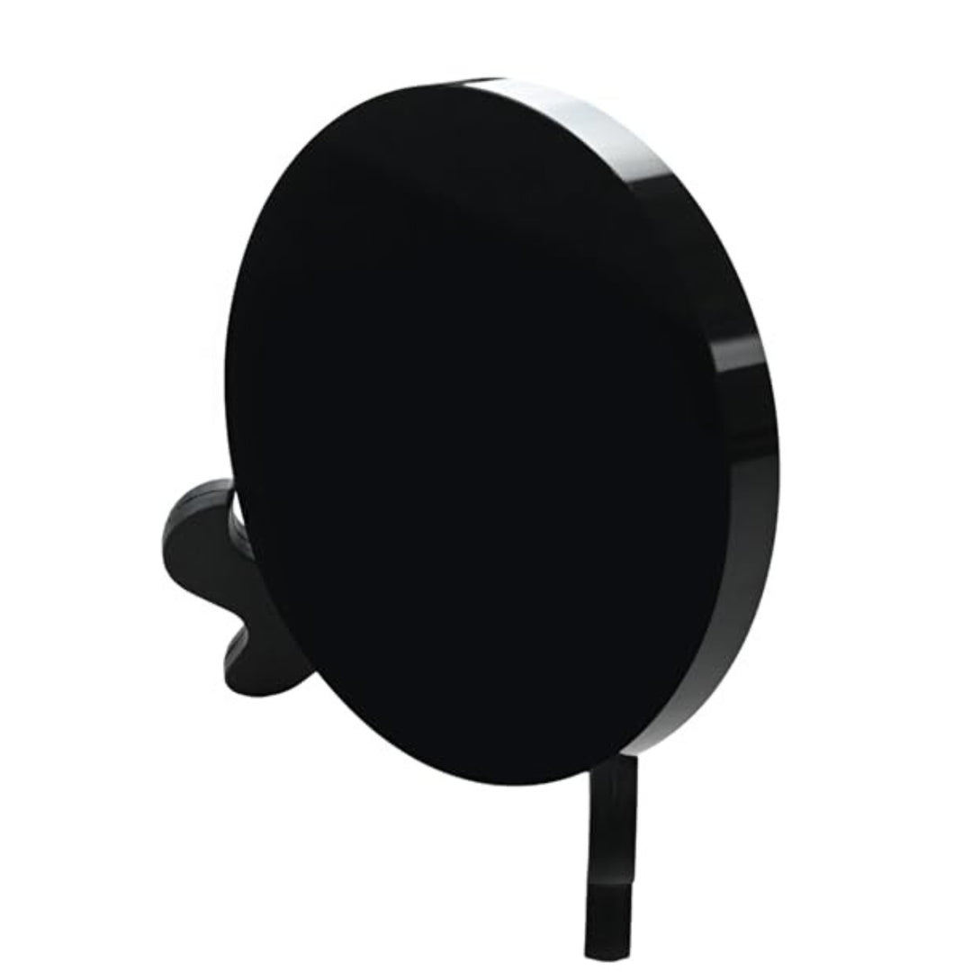 Side view of the Large Obsidian Mirror (7.87 in), highlighting its Obsidian Black surface for scrying and protection.