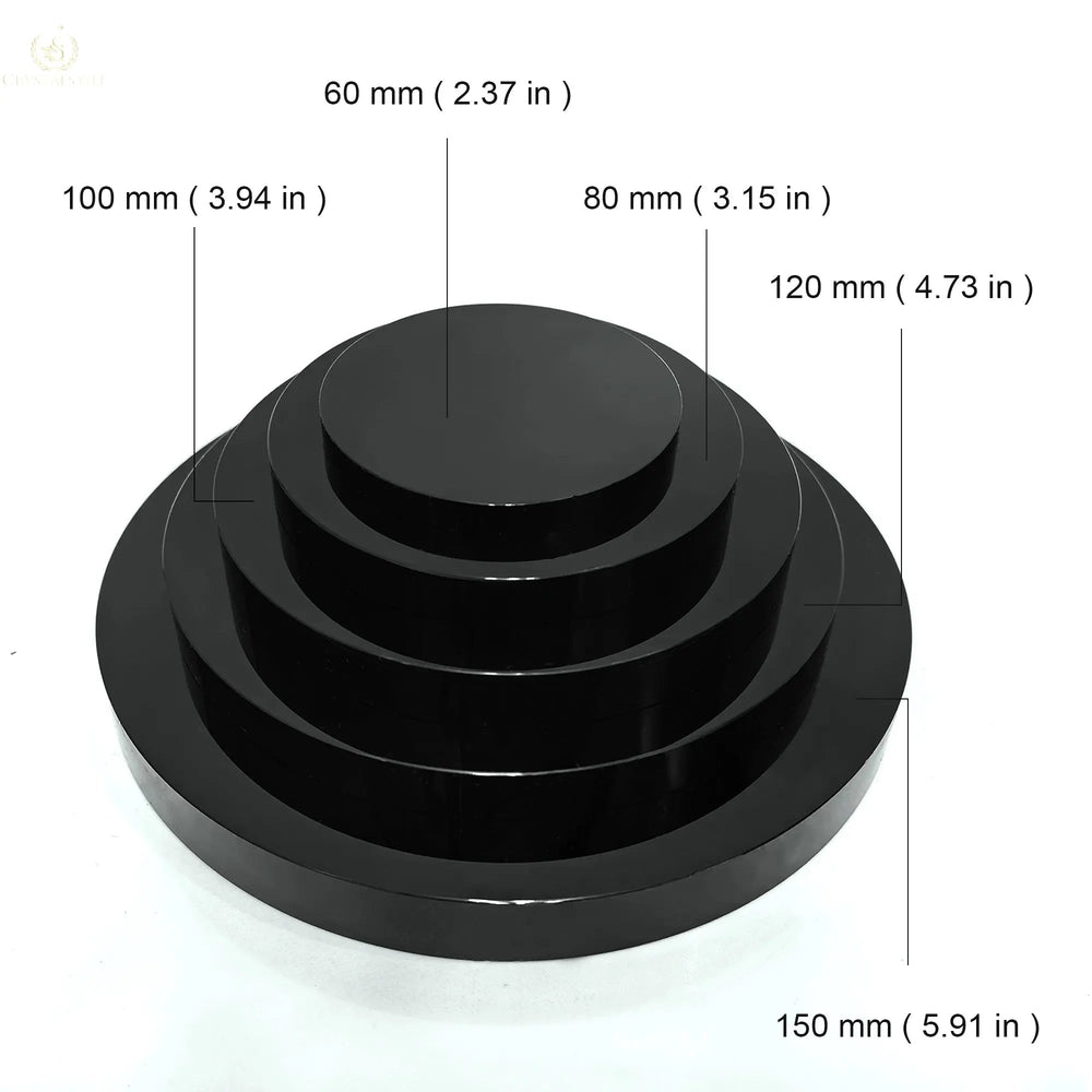 Size comparison of various scrying mirrors, including the 4.72 in Scrying Mirror made of Obsidian Glass for spiritual practices