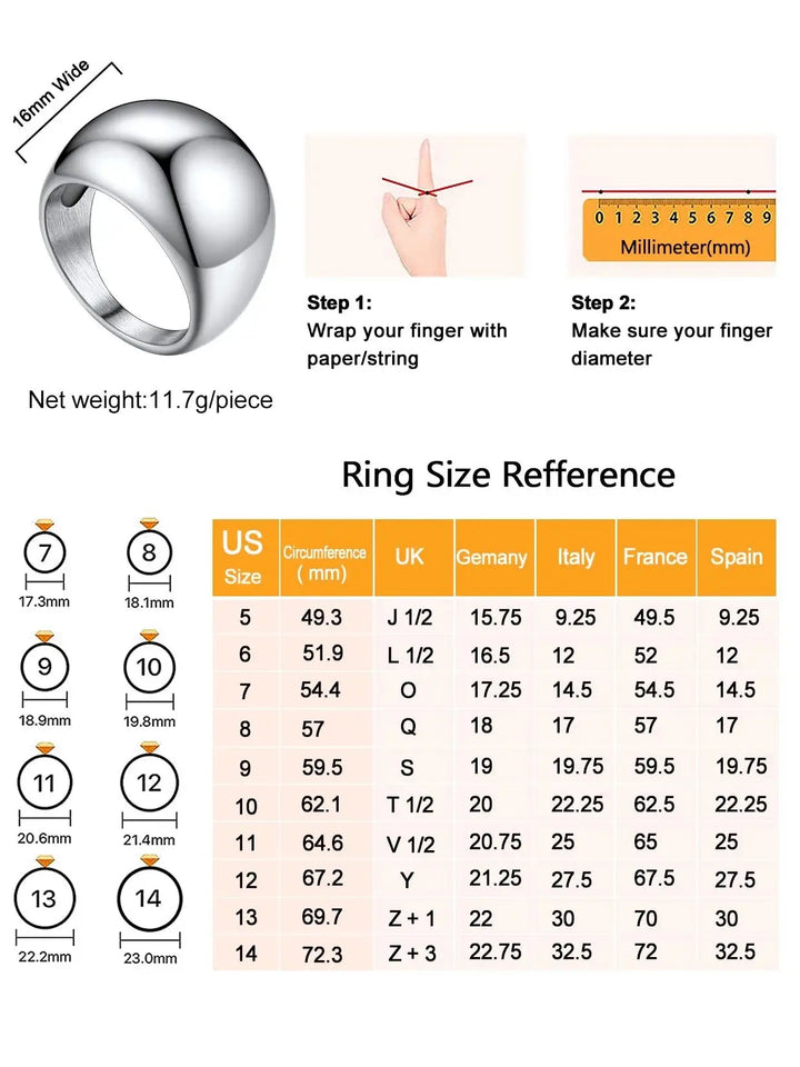 Stainless Steel Croissant Dome Rings Crystalstile