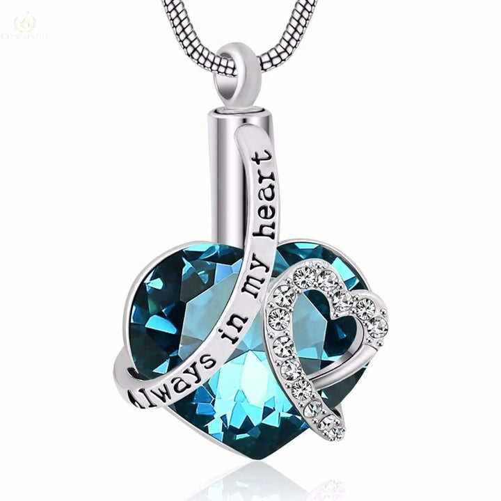 Urn Necklace Cremation Always in My Heart Jewelry Ashes Pendant - Crystalstile