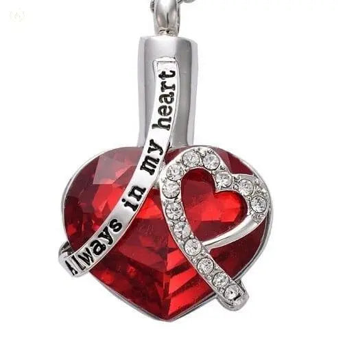 Urn Necklace Cremation Always in My Heart Jewelry Ashes Pendant - Crystalstile